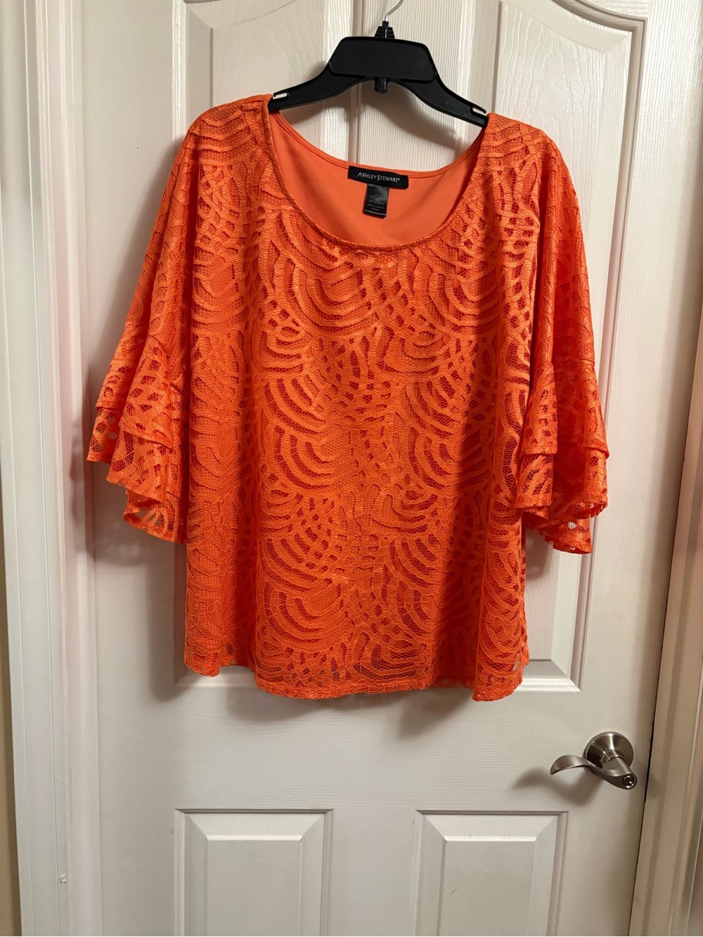 Ashley Stewart Orange Lace Flutter Sleeve Blouse